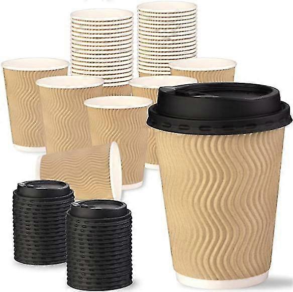 50個リップル絶縁使い捨てホットコーヒー紙カップカプチーノ蓋付き