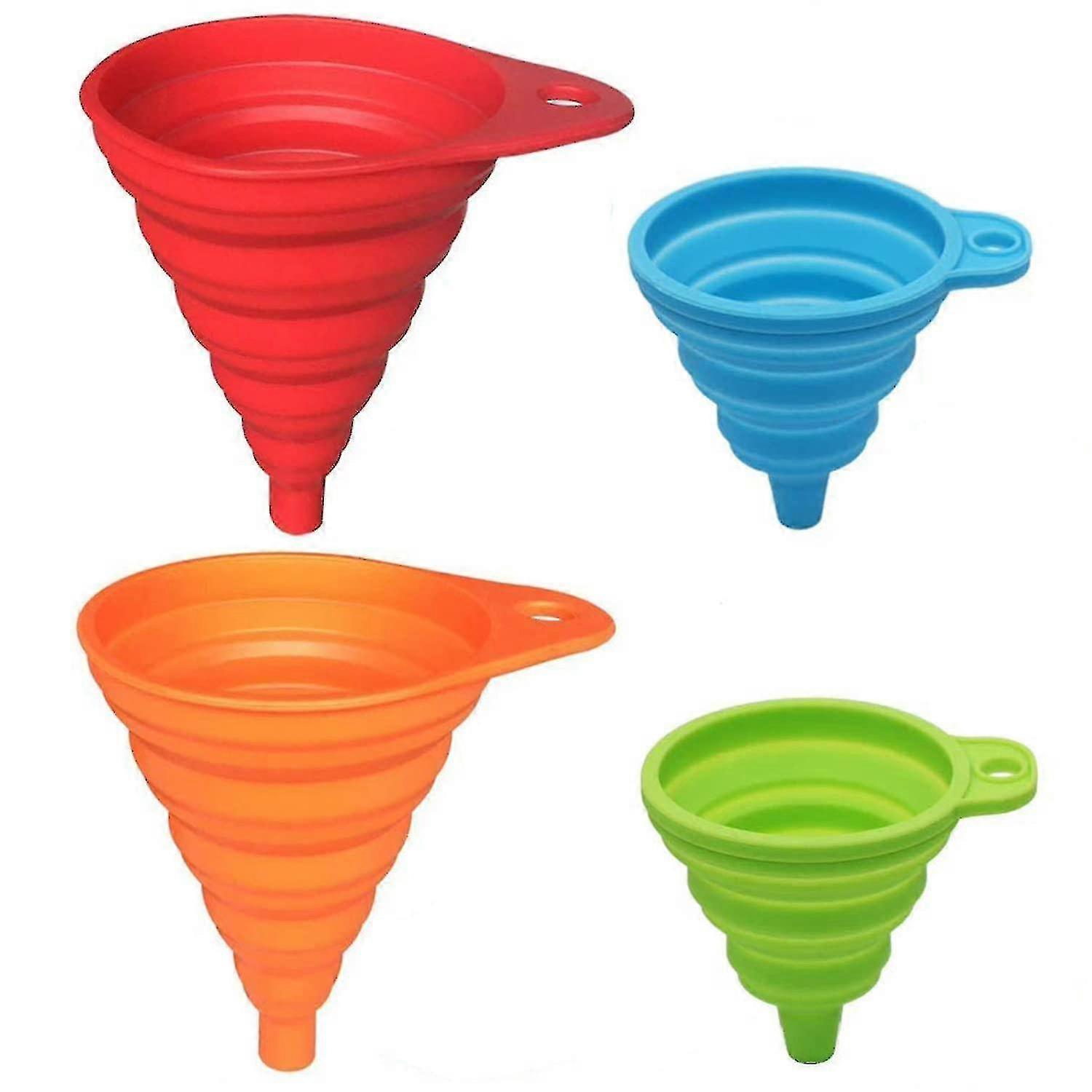 Silicone Collapsible Funnel Set Of 4, Small And Large, Kitchen Gadgets Accessories Foldable Funnels For Water