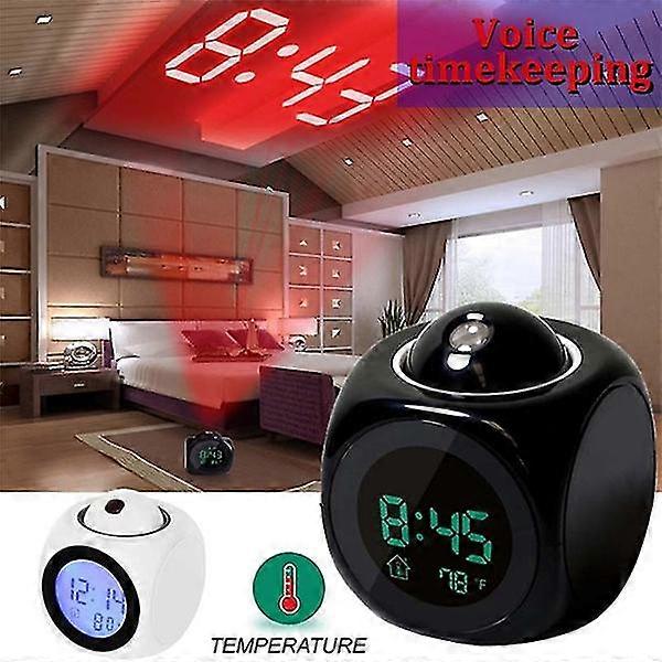 Alarm Clock Multi-function Digital Lcd Voice Talking Led Projection Temperature Black