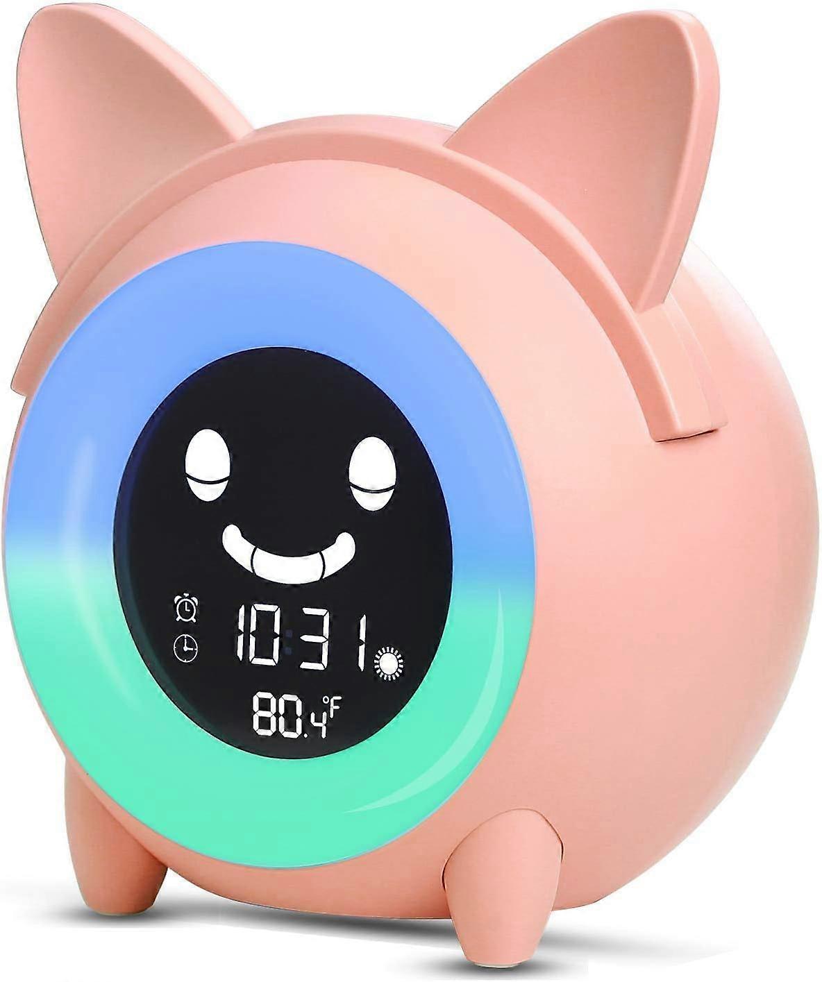 Lampe Rveil Enfant avec Veilleuse 5 Couleurs Luminosit Lumire Rglable Haut-parleurs Rveils Programms Affichage Automatique Temprature pour Fte Anniver