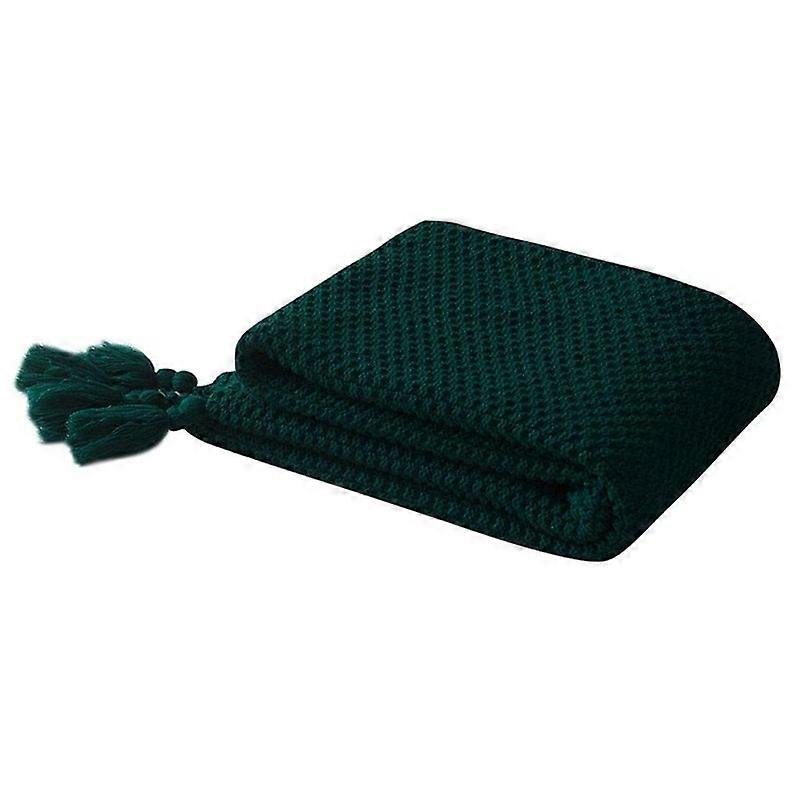 XIANRENGE Knitted Blanket Sofa Throw Blanket Table Runner Nordic Bed Blanket Soft Warm with Fringe Handmade for Beach Picnic All Seasons, Dark Green