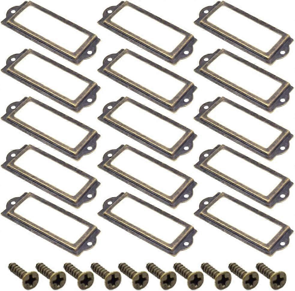10Pcs Retro Label Frame Antique Bronze Label Holder Metal Frame Vintage Name Tag Frame Label Card for Furniture Drawers Cabinets Filing Cabinets