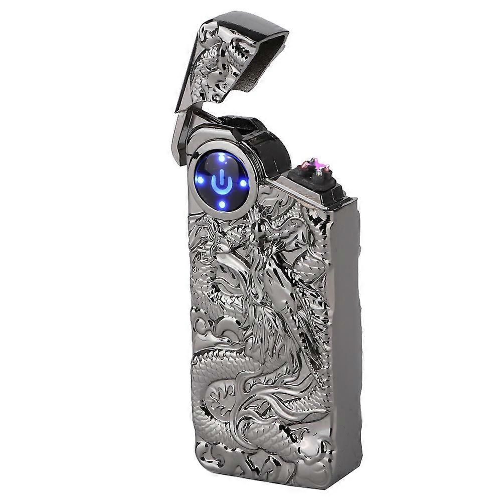 Dual Arc Charging Lighter Stylish Pattern Touch Sensing Pulse Cigarette Lighter Silver