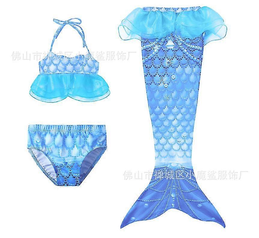 Barn Mermaid Tail Princess Mesh Split Bikini Set Tredelad Set Badkläder