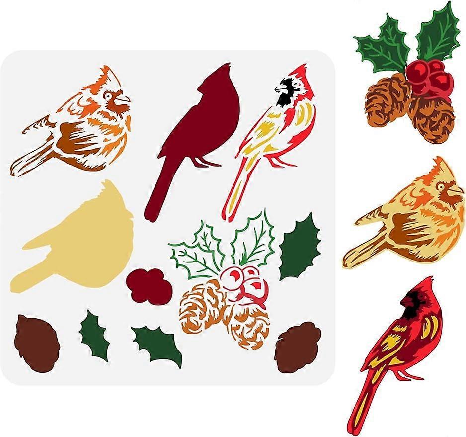 1Pc Layered Cardinal and Holly Stencil for Painting Large Cardinal Silhouette Painting Stencil