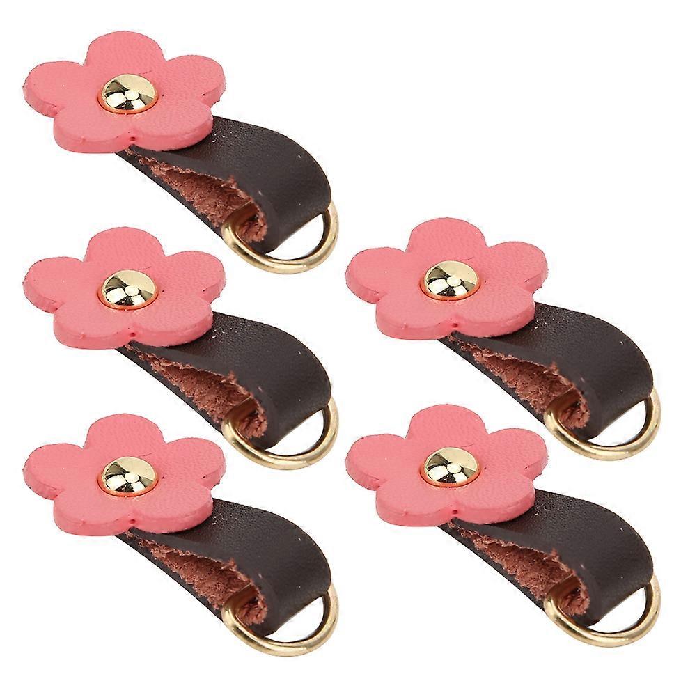 5Pcs Zipper Puller Heads Split Leather Flower Shape DIY Clothes Sewing AccessoriesPink