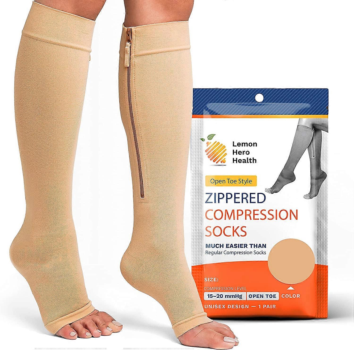 Men Zippered Compression Socks with Open Toe