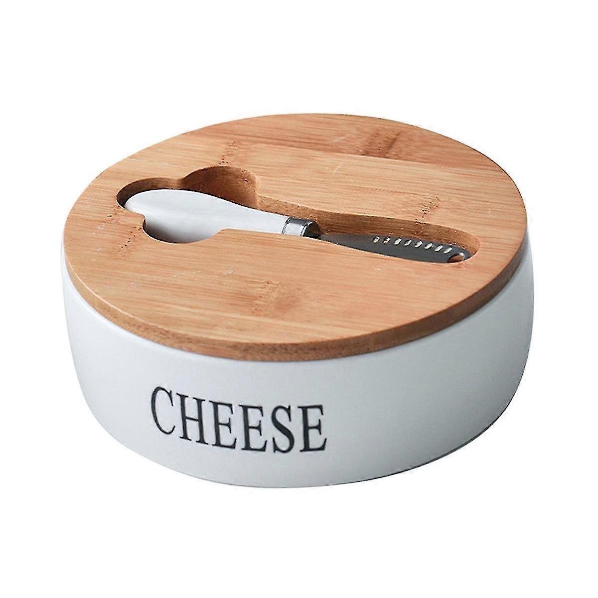 Cheese Sealing Box Ceramic Butter Plate With Lid And Knives Set Cheese Storage Tray Container Box