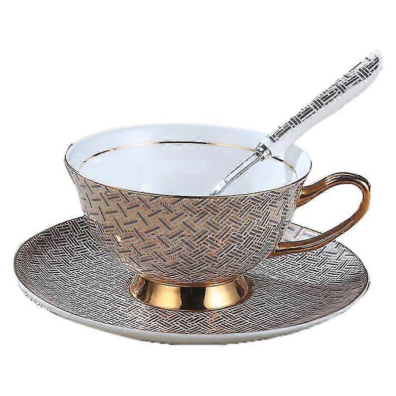 Gold Depicting Elegant Bone China Coffee Cup Dish Spoon Set