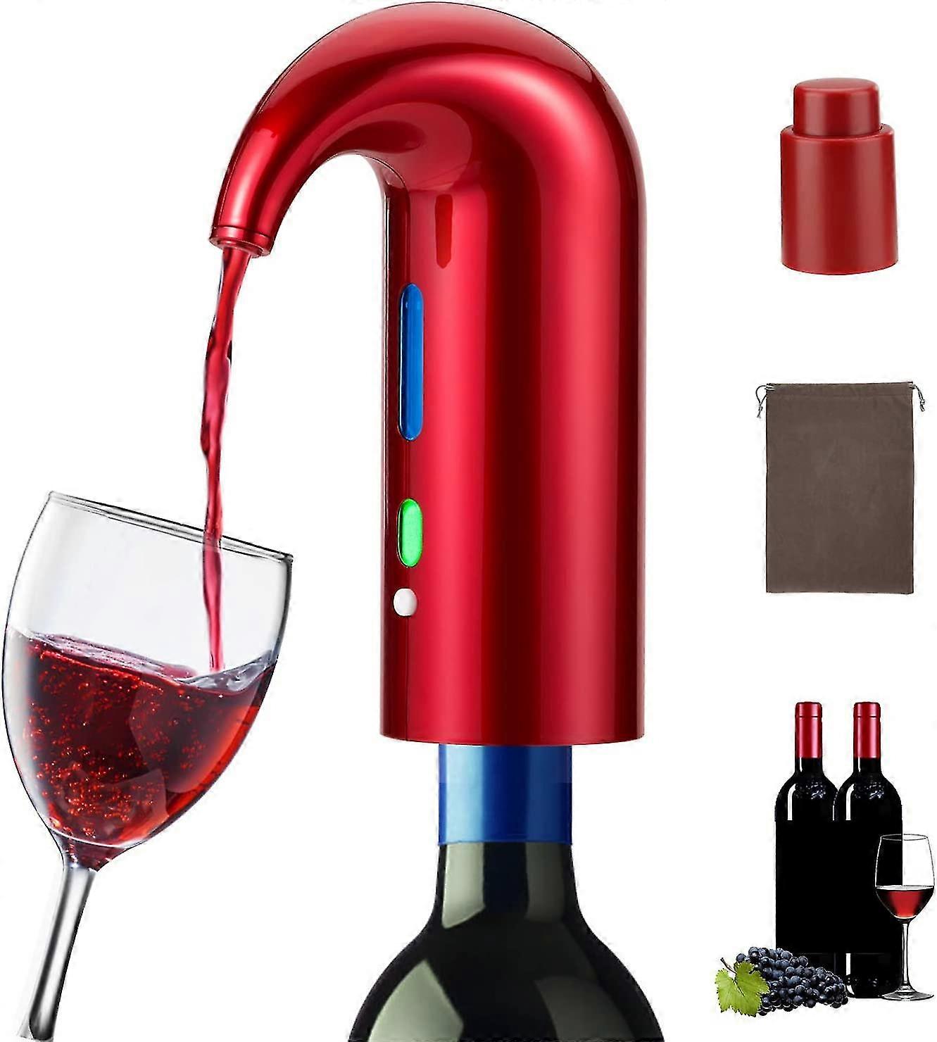 Electric Wine Aerator, Portable One Touch Wine Pourer Decanter, Multi-intelligent Automatic Filter Wine Oxidation Dispenser With Usb Rechargeable, Red