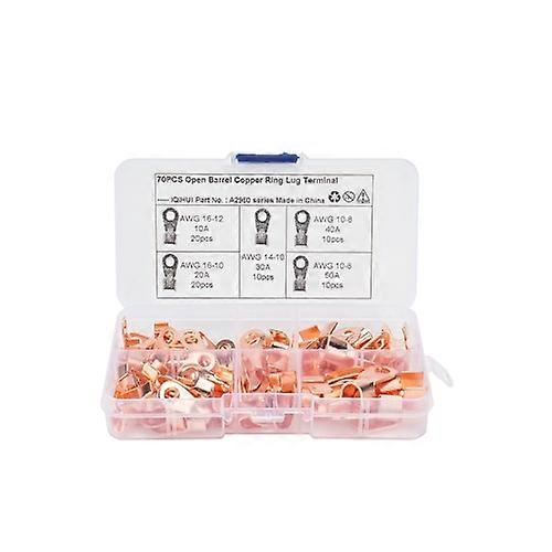 70 PCS Icstation Open Barrel Pure Copper Ring Lug Wire Crimp Terminals Assortment Kit