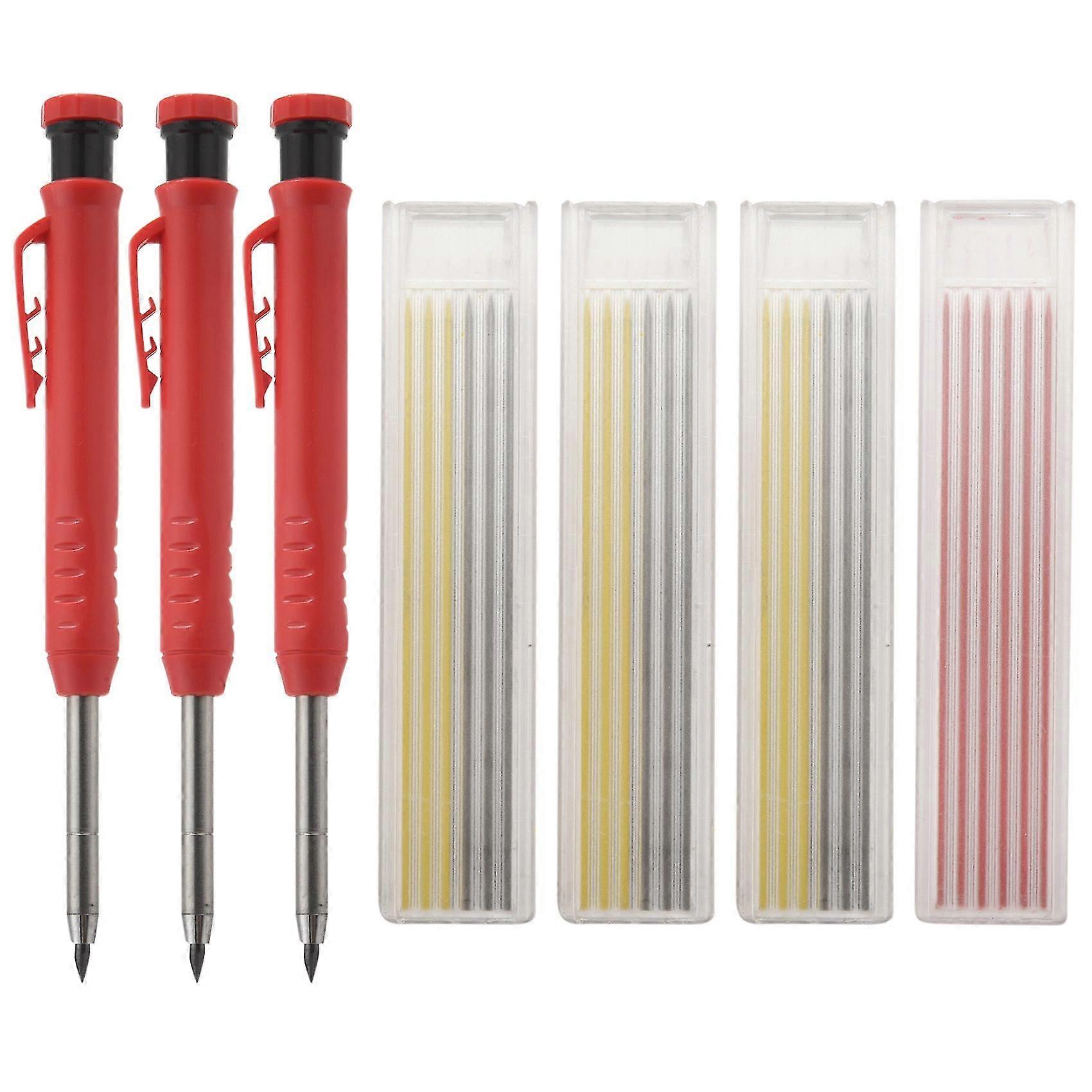 Solid Carpenter Pencils With 24 Refills, Woodworking Tools Solid Deep Hole Pen Marking Tool For Wood