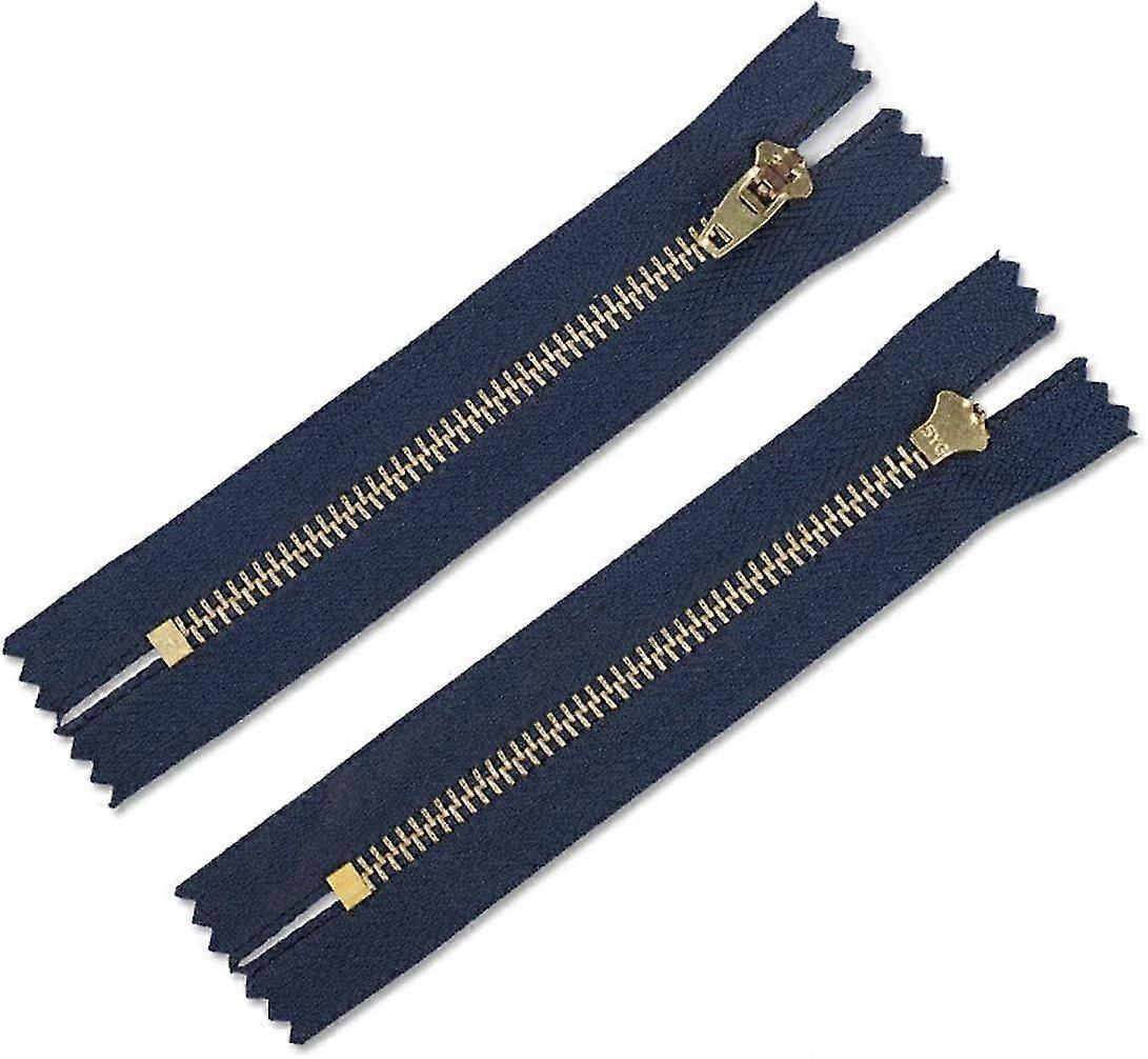 5db arany sárgaréz ötvözet Jean cipzár, 4 hüvelykes közeli végű cipzárak táskák varrásához (sötétkék)