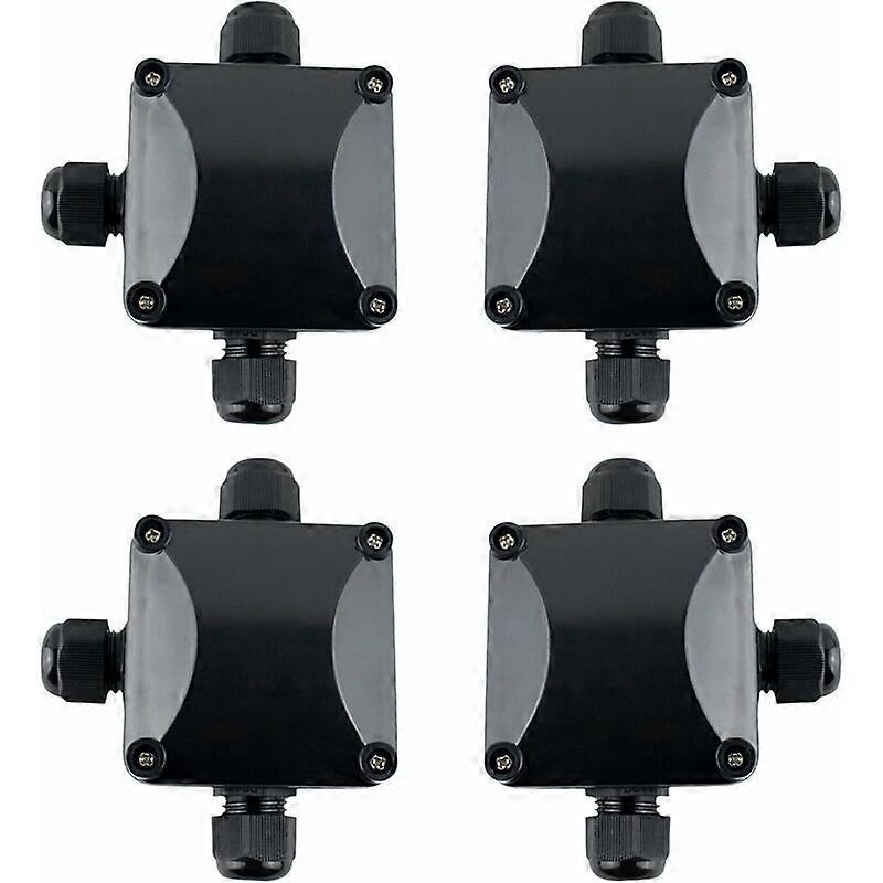 4 x Waterproof Junction Box IP68 Junction Box 3 External Cables Black -
