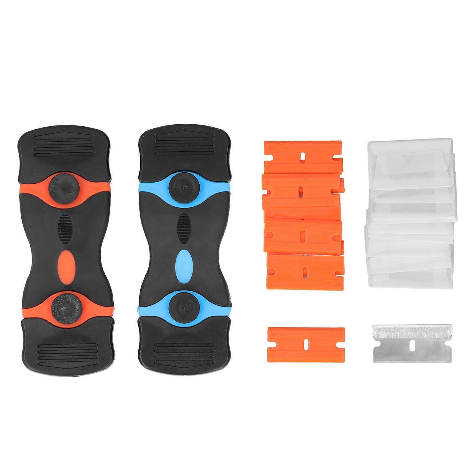 22Pcs Razor Blade Scraper Tool Nettoyage polyvalent avec bleu orange 2 lames de manche de cannelure