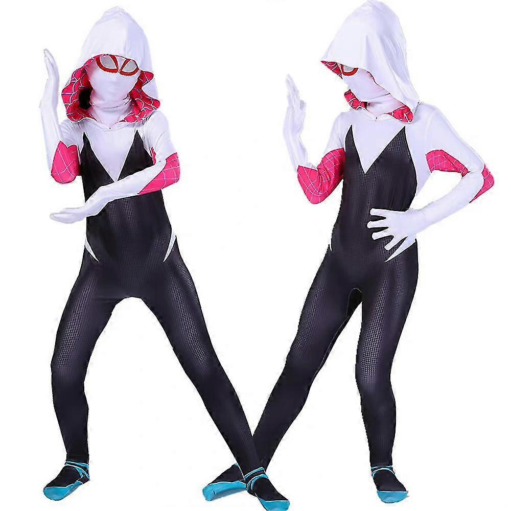 4-10 Years Kids Girls Spider Gwen With Mask Cosplay Jumpsuit Costume