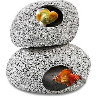 2er-Pack Aquarium Dekoration Felshöhlen, Höhlen Versteck Tunnel, professionelles Versteck Dekor für Fische verstecken Brüten Laichen (3,5 '' und 4,5 '')