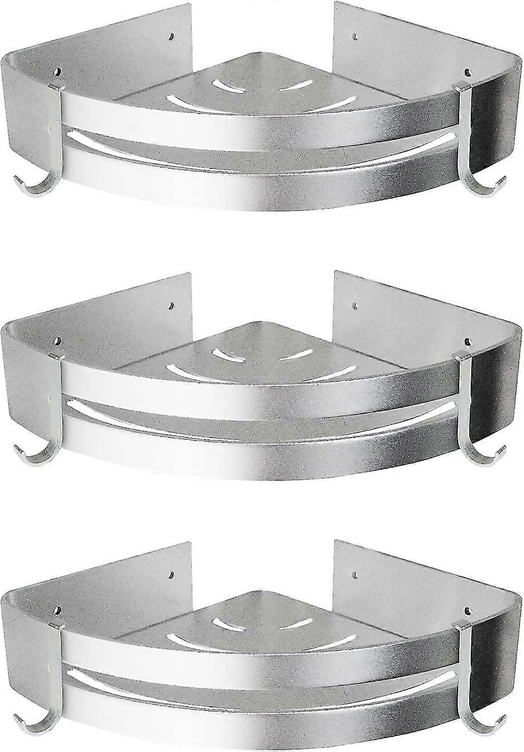 Set Of 3 Aluminum Shower Shelves With Hooks Without Drilling Shower Corner Shelf