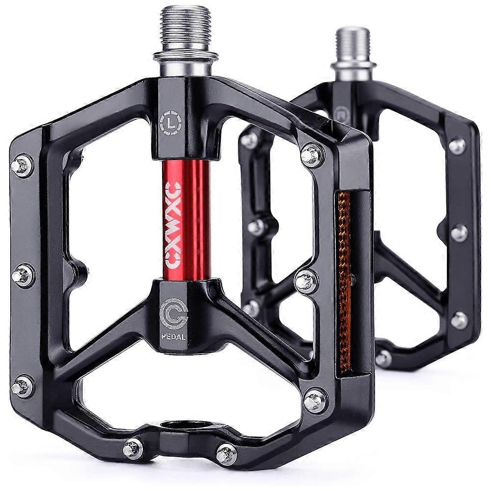 Bicycle pedals with reflectors and 3 sealed layers, aluminium alloy, wide platform pedals, bicycle, 9/16 inches, lightweight, non-slip for mountain bi