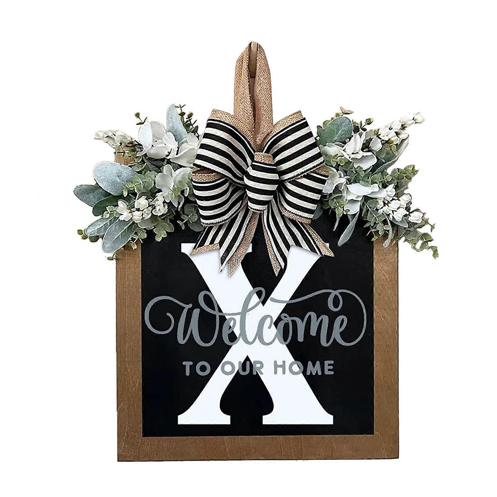 Unique Last Name Year Round Front Door Wreath With Bow,Welcome Sign Garland Creative 26 Letter Rustic Wreath For Front Door Decor