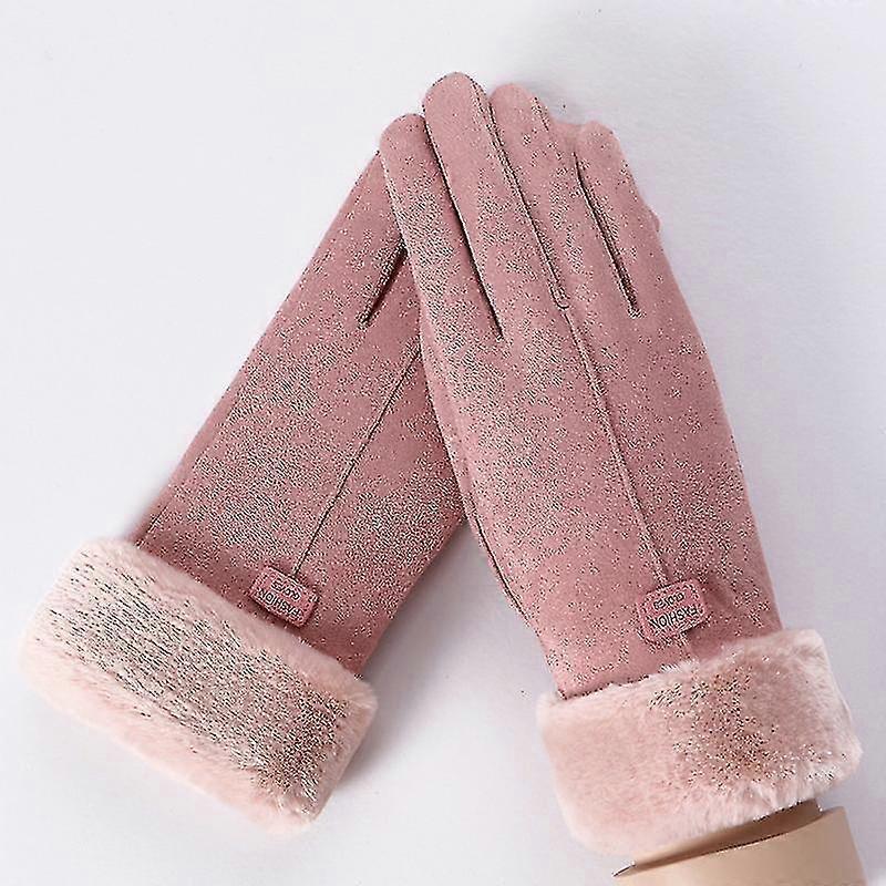 Gloves, Women'S Winter Plus Velvet, Touch Screen Solid Color Gloves, Riding Warmth And Thickening, Suede Gloves