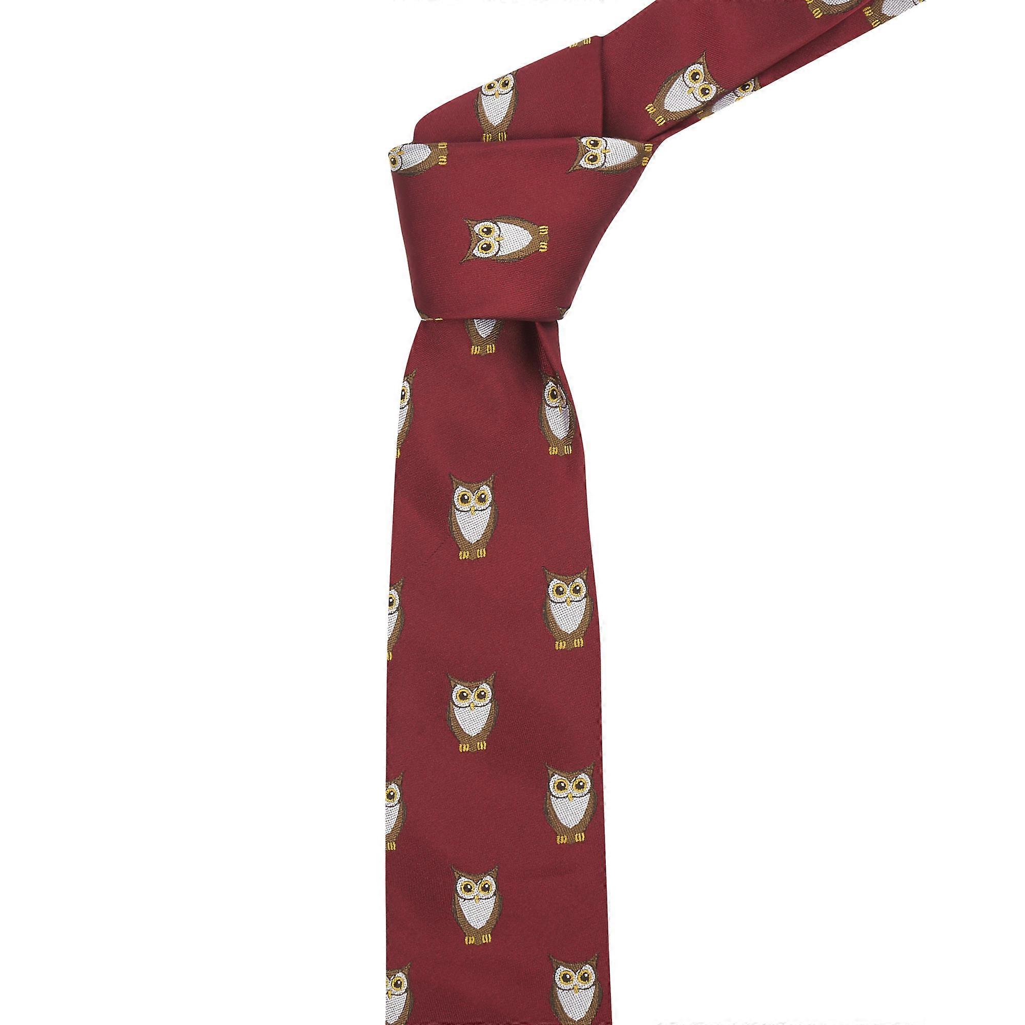 Burgundy Red Owl Embroidered Tie