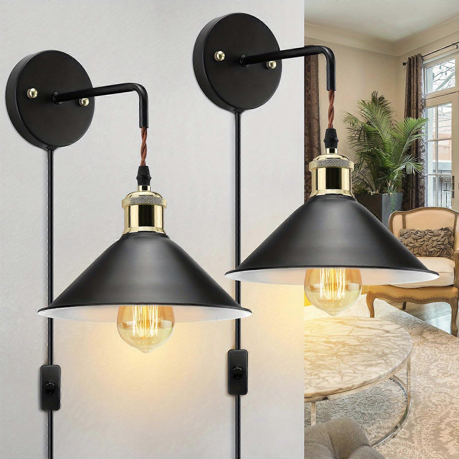 Modern Wall Lamps with Extension Plug Cord & On/Off Switch - 2 Pack (Bulbs Not Included)