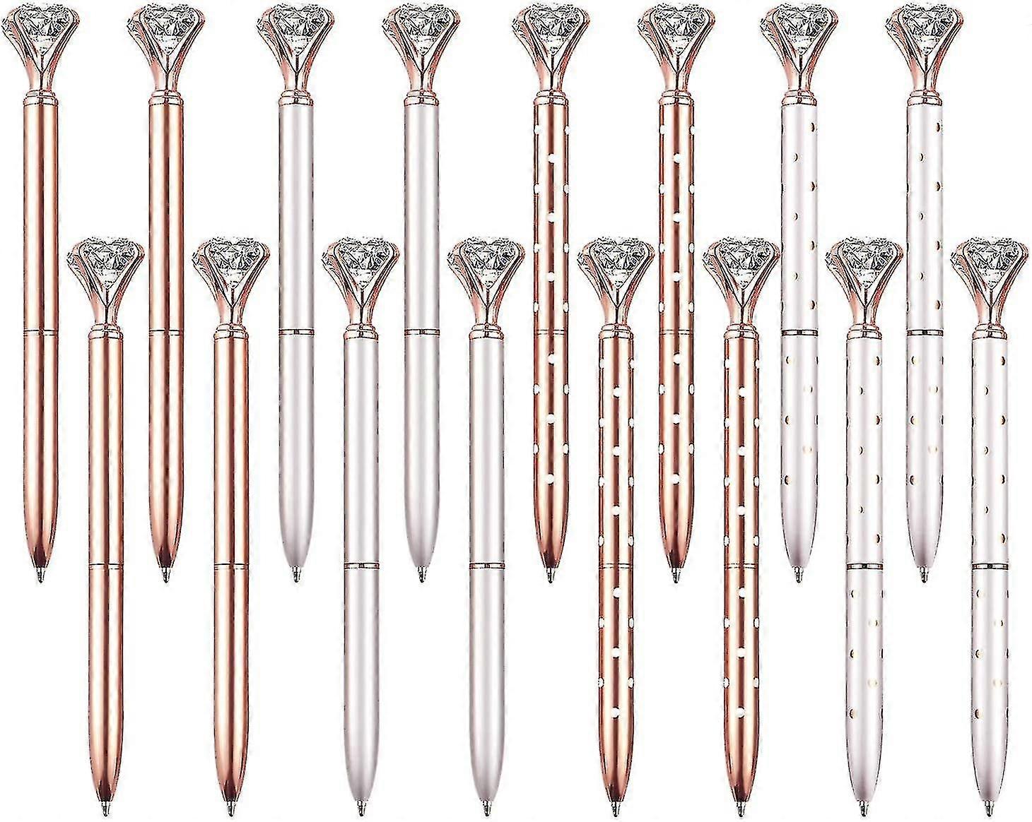 16 PC Bling μεγάλο διαμάντι διαμάντι στυλό στυλό μέταλλο Pensrose χρυσό/ασήμι/λευκό με τριαντάφυλλο Polka κουκίδες /τριαντάφυλλο χρυσό με λευκό Polka κουκίδες, περικλείονται