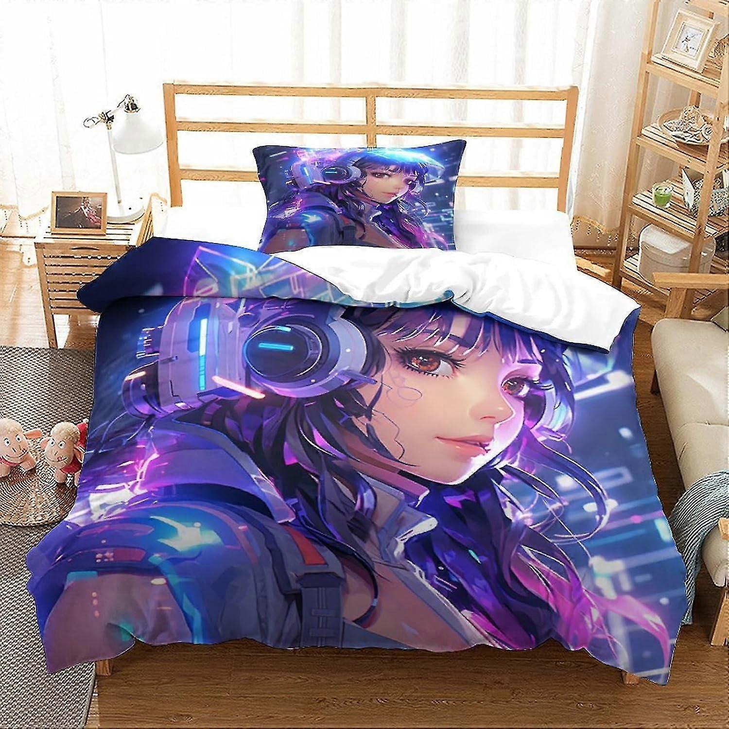 o3387 Lençóis Capacete Menina Roupa de cama Conjunto de 2 peças Capa de edredão 3D com fronhas Conjunto de cama com fecho de zíper Colcha de microfibra macia hipoalergênica 