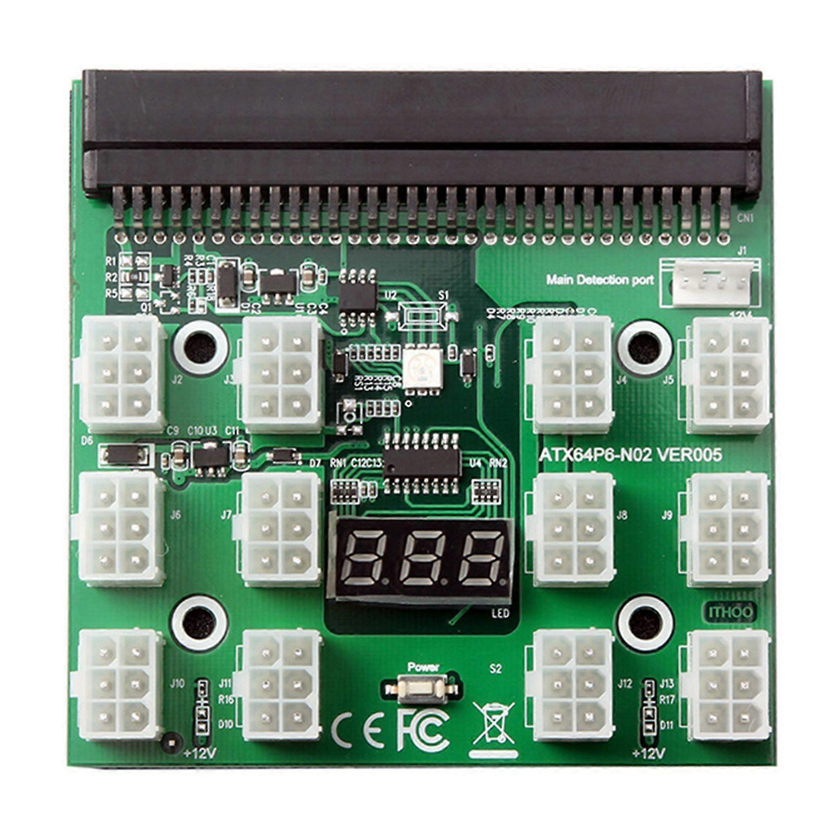 Breakout Board 12 Port 6Pin LED Display 12V Power Supply Server Adapter for 1200W 750W PSU GPU Miner Mining BTC ETH