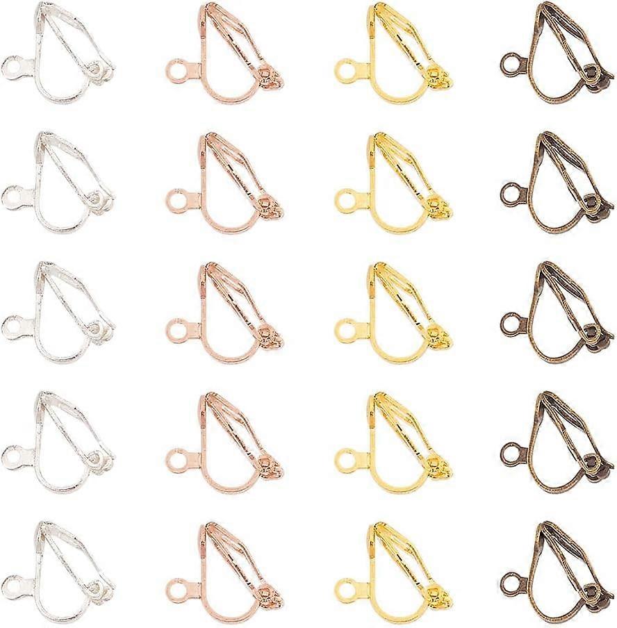 80 Pcs Clip-On Earring Converter with Loop 4 Colors Brass Earring Clip Backs with Easy Open Loop Clip on Earring Findings Components for DIY Non-Pierc