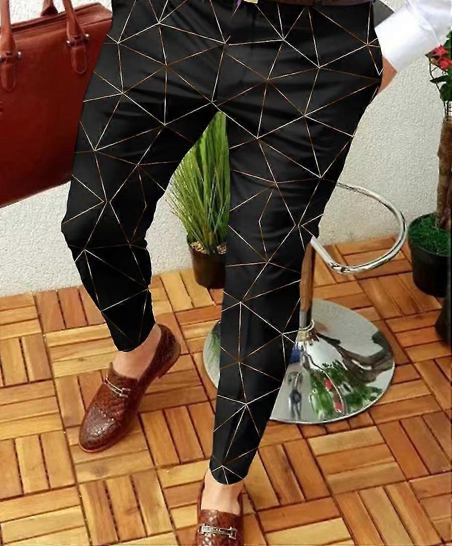 بنطلون كاجوال رجالي بنمط متباين تجريدي طباعة بنطلون كاجوال بخصر متوسط بنطلون مطاطي صغير-MXBC