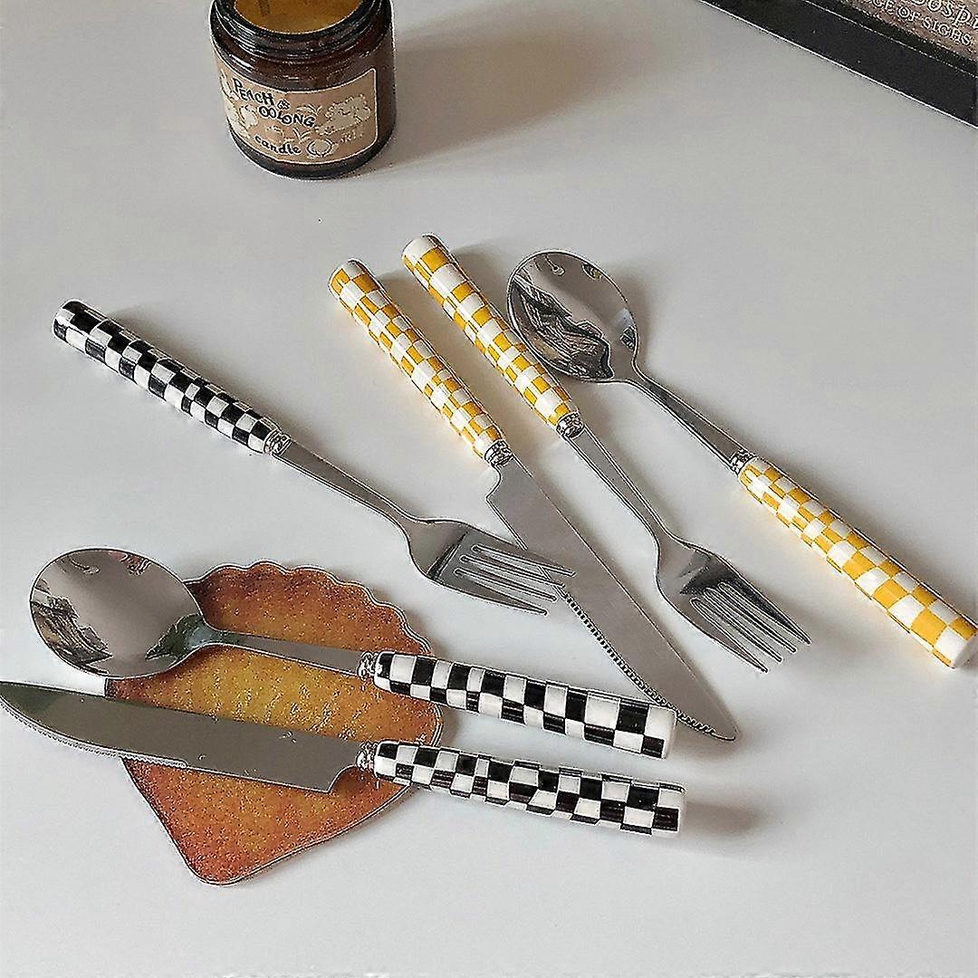Ensembles de vaisselle Couteau en acier inoxydable Fourchette et cuillère Set Poignée en céramique Steak Knife Fourchette et cuillère Vaisselle Ensemble de couverts
