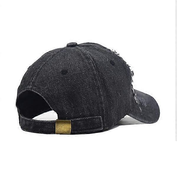 Washed Denim Hole Baseballkappe [Schwarz]