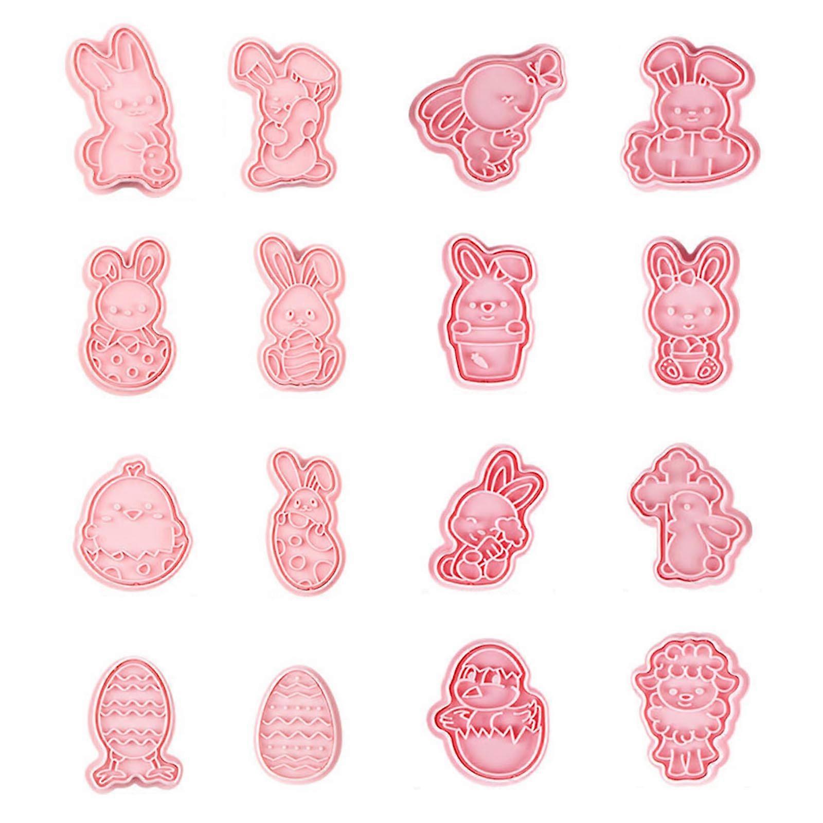  Plastic Material Easter Series Shape Biscuit Cutters Cookie Stamp for DIY Baking