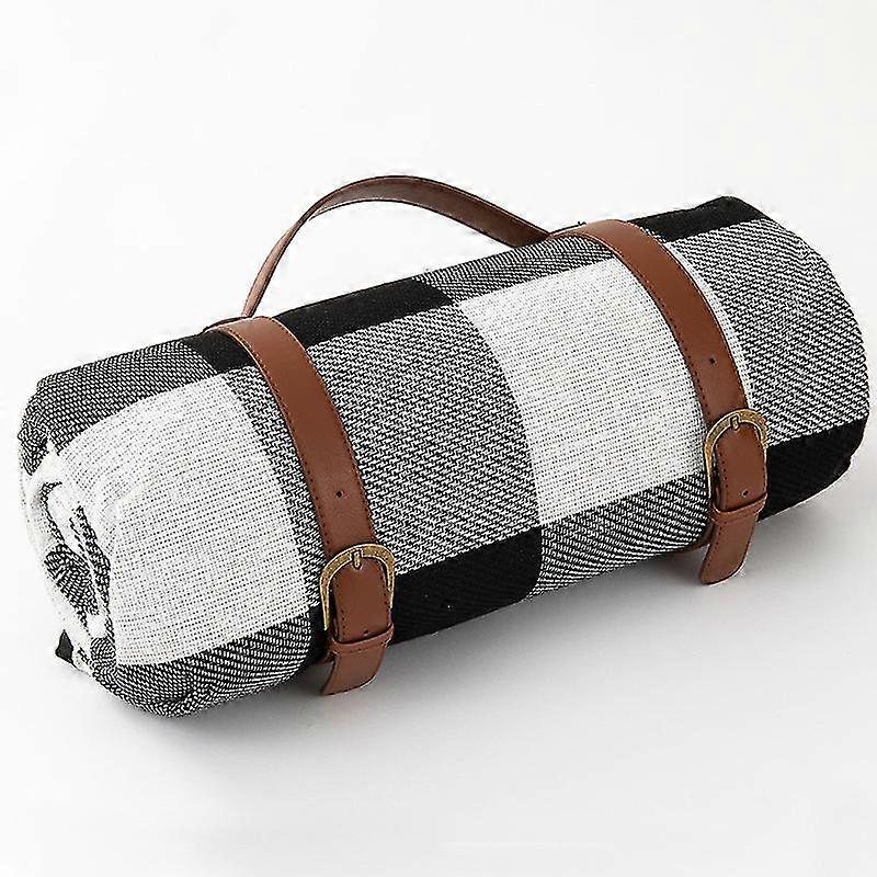 Picnic Blanket Three-layers Faux Leather Handle Moisture-proof Multipurpose Plaid