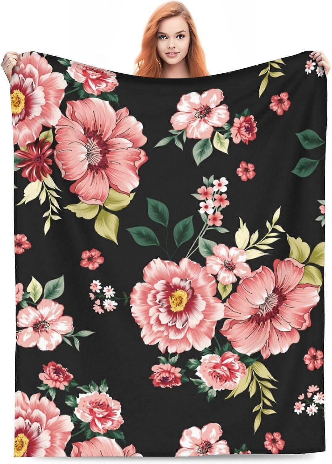 Blommig Rosa Blomma Filt Kasta Filt Mjuk Fuzzy Resa Filt för Sovrum Vardagsrum Soffa Kontor Bil Hela Säsongen Present för Flickor Pojkar Kvinnor Män 6