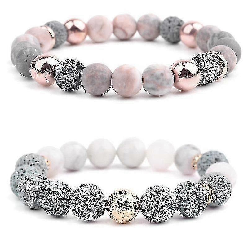 カップルのアロマテラピー:瑪瑙溶岩石とゴムバンドのギットカップルブレスレット - 香りのボンディング