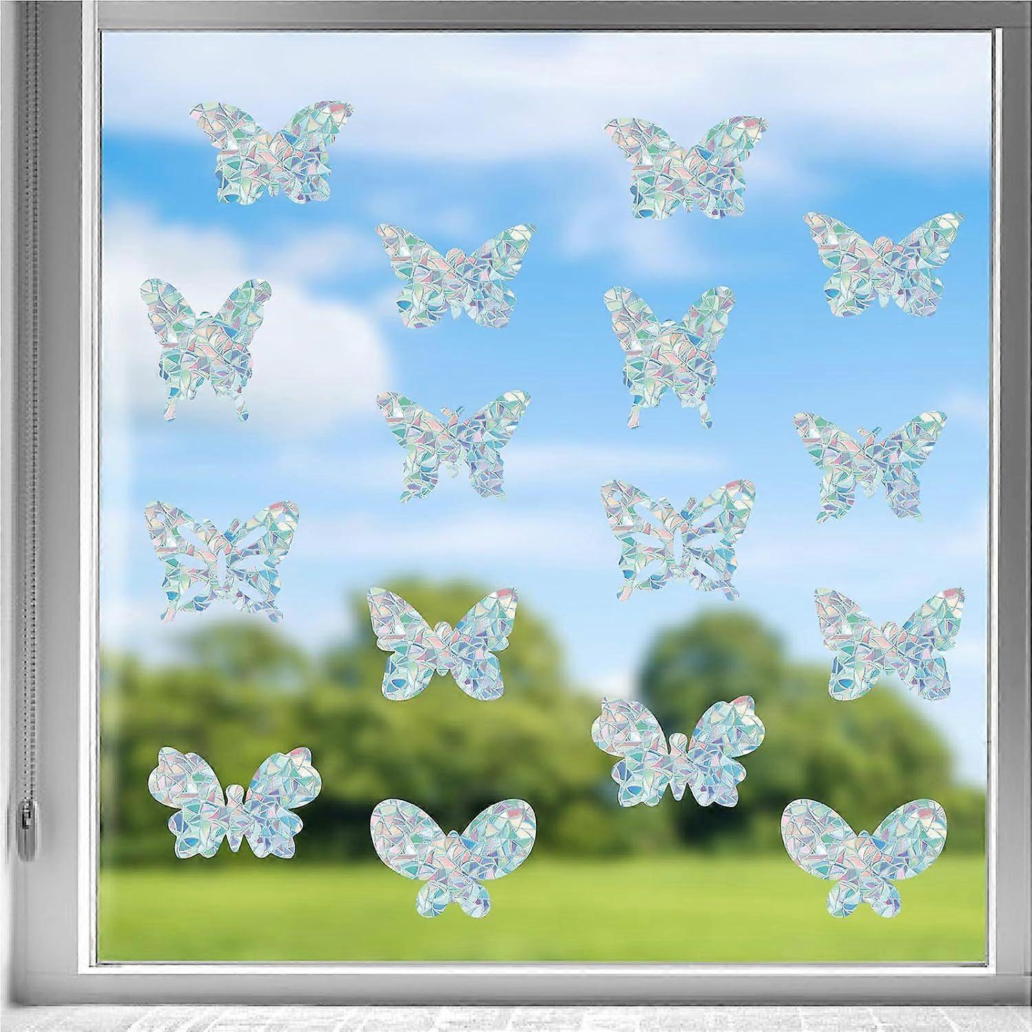 16 Sheet 4 Styles Butterfly Window Clings Rainbow Windows Decals Anti-Collision Static Glass Decal Sun Catcher Alert Stickers Reusable Non Adhesive Pr