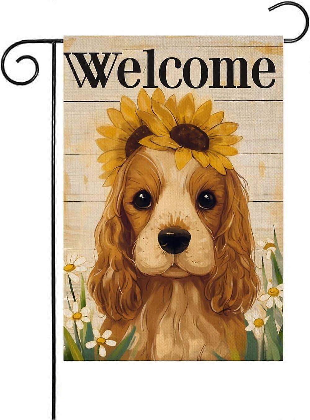 Bandeira de Jardim de Cão Cocker Spaniel de Boas-vindas Dupla Face 28x40 Polegadas Verão Girassol Margarida