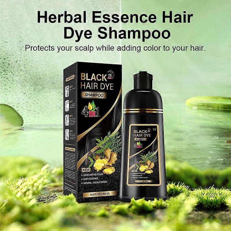 Hair Dye Shampoo, 3 in 1 Herbal Hair Dye Shampoo for Women and Men, Instant Hair Color Shampoo for Gray Coverage 500ML(Black)