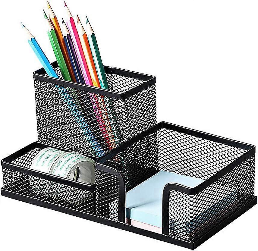 Desktop stationery storage box-three pen holders (black)