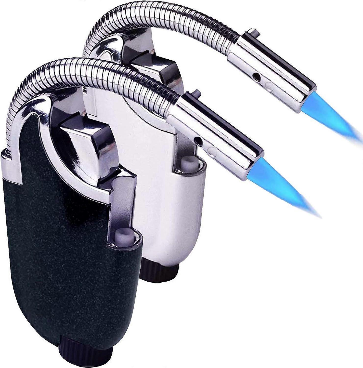 2-Pack Refillable Butane Torch Lighter with 360° Flexible Neck & Flashlight, BBQ, Grill & Camping Tool (Butane Gas Not Included)