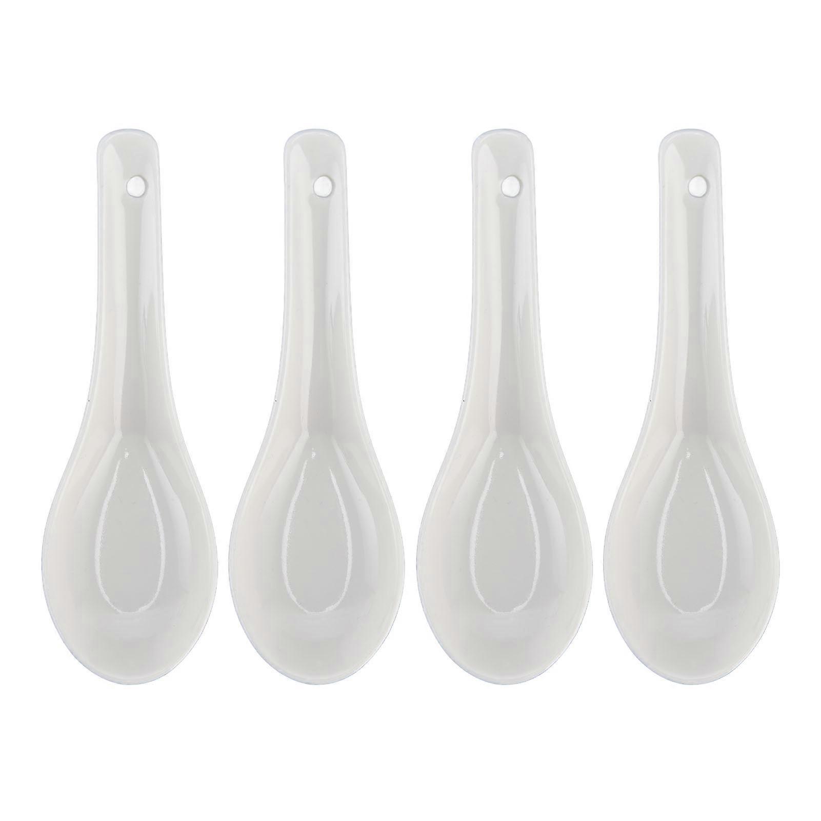 Ceramic Spoon Fine Workmanship Simple Elegant Long Handle Ceramic Material Chinese Soup Spoons,White