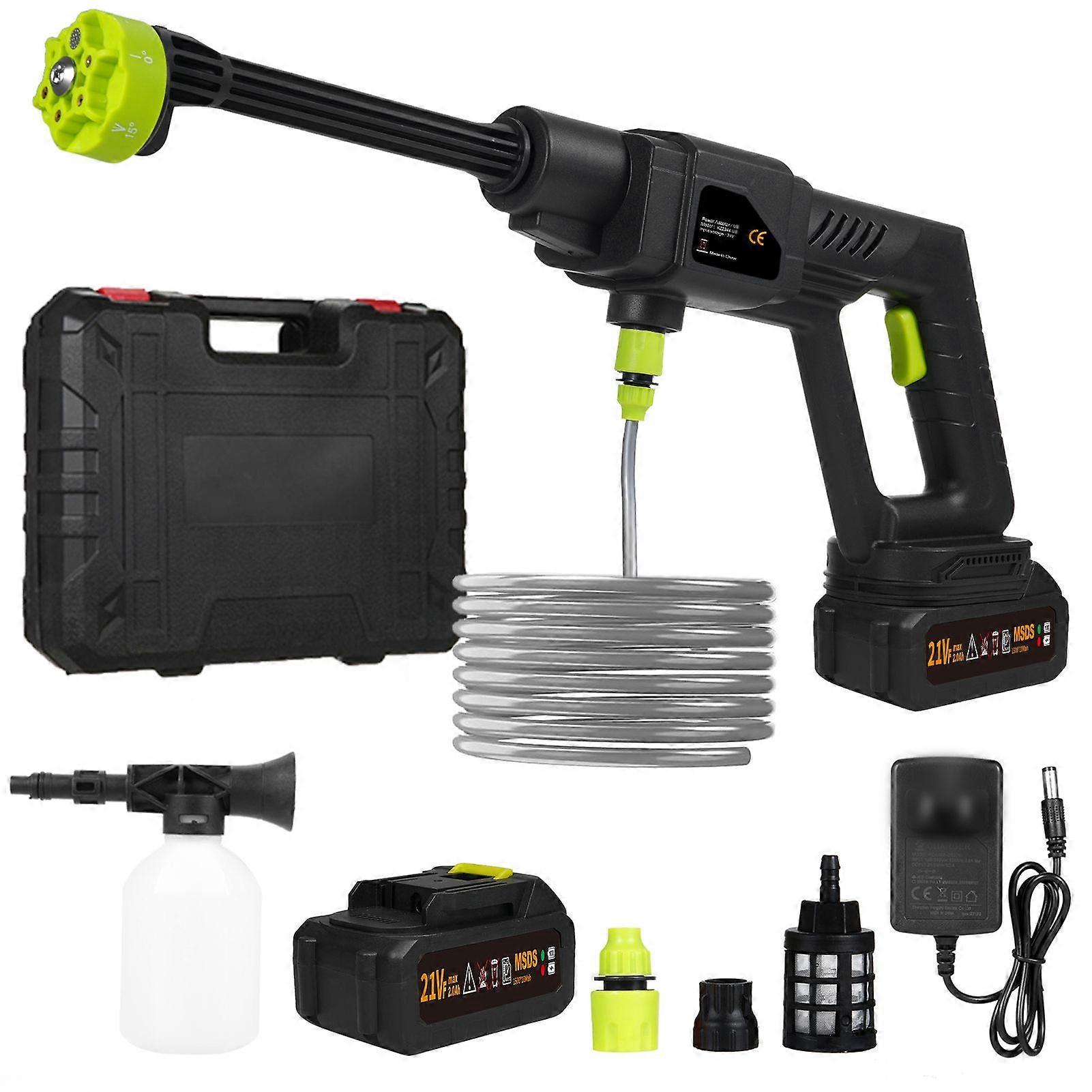 300W Car Washer, 6~in~1 Nozzle, 1 Battery, Black, EU Plug, with Toolbox and Certified Plug MK6225
