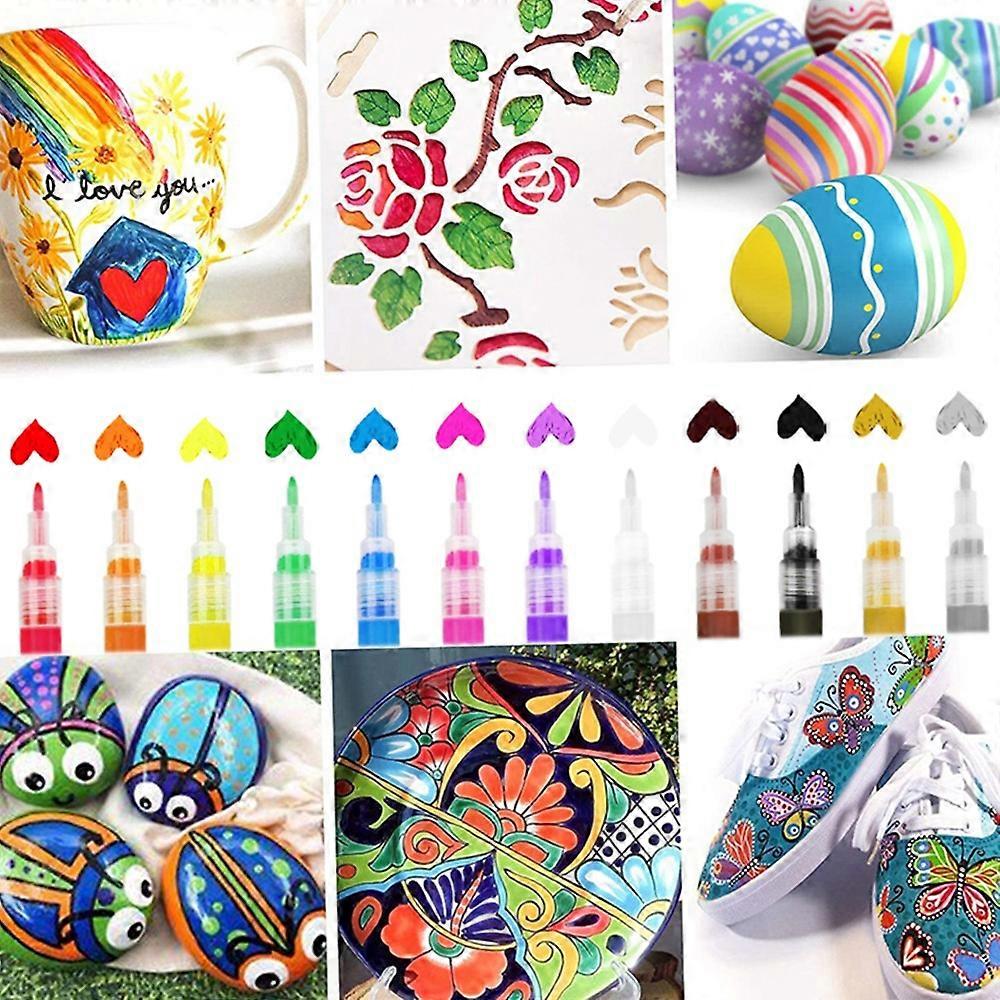 12 Colors Acrylic Paint Markers Set Water-Based Art Marker Pen 0.7-2mm Fine Tip for DIY Craft Canvas