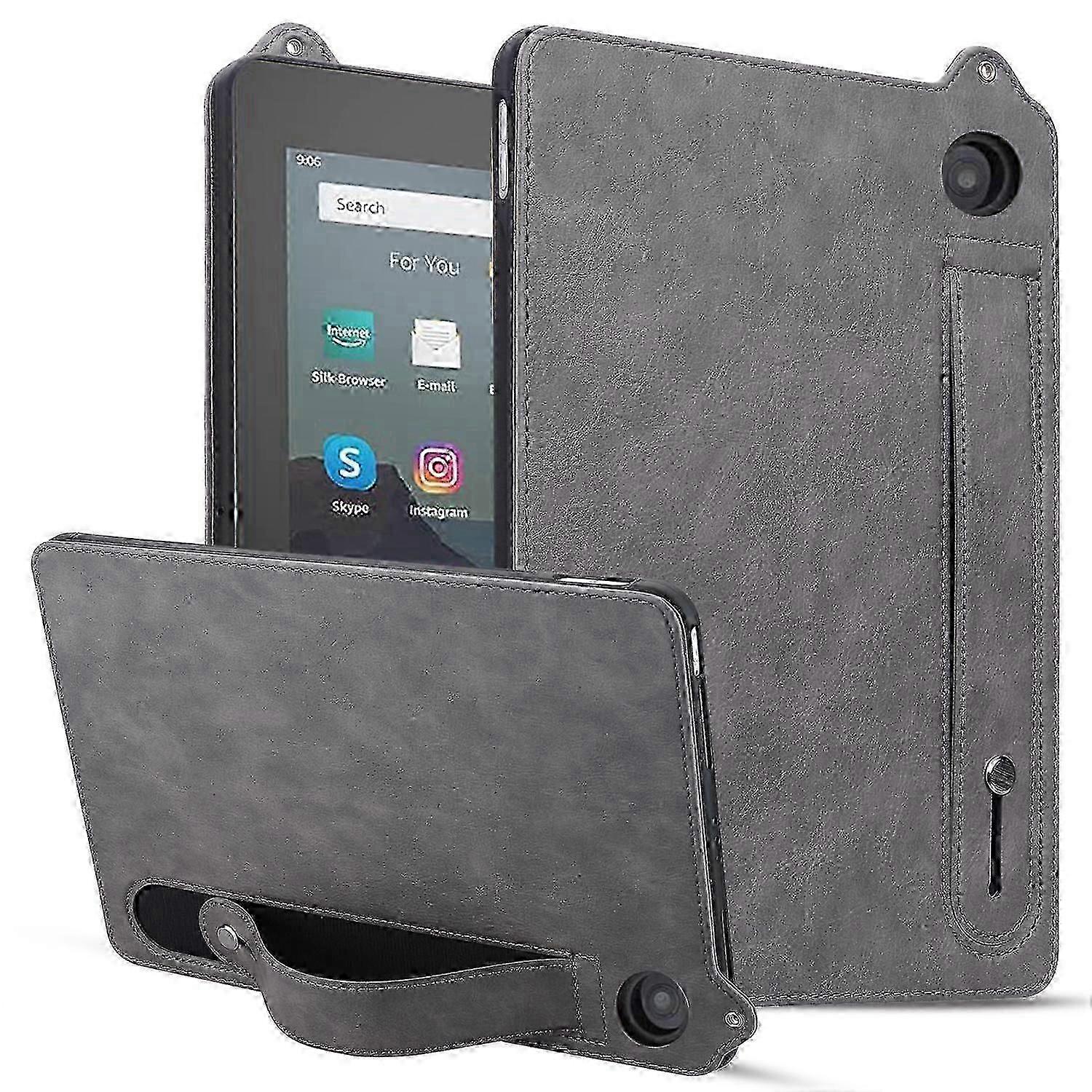 For Amazon Fire Hd 8 (2024)/(2020) Case Hand Strap Kickstand Leather Tablet Cover