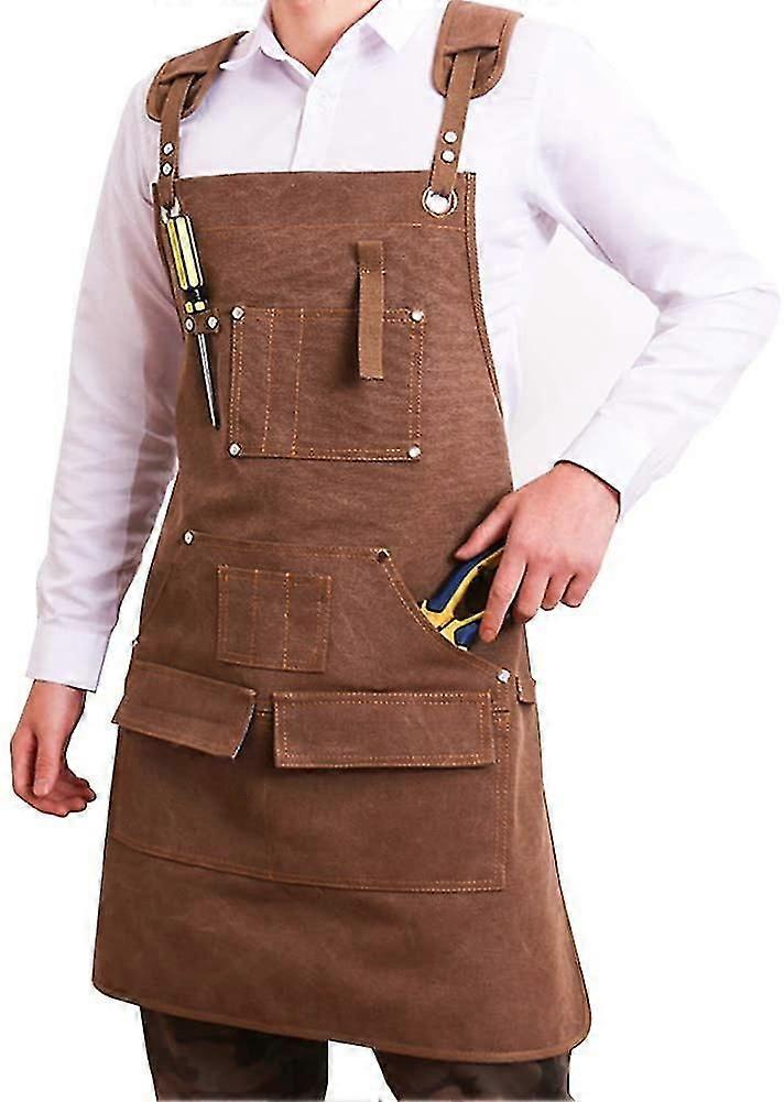 Mens Heavy-Duty Waxed Canvas Tool Apron with 6 Pockets