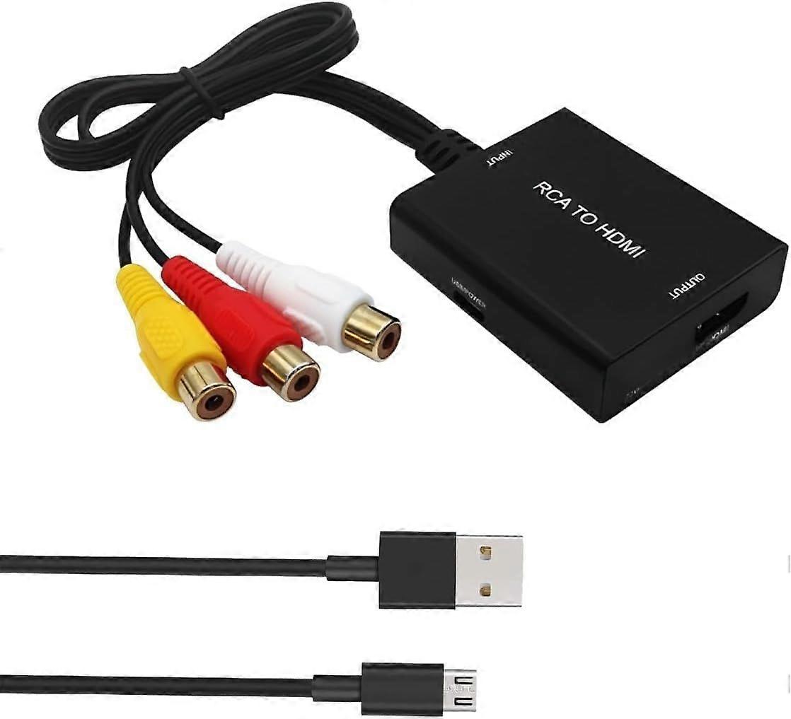 RCA to HDMI Adapter, 720/1080P Composite CVBS AV to HDMl Video Audio Converter Compatible with PAL/NTSC, for PS2 PS3 Xbox SNES N64