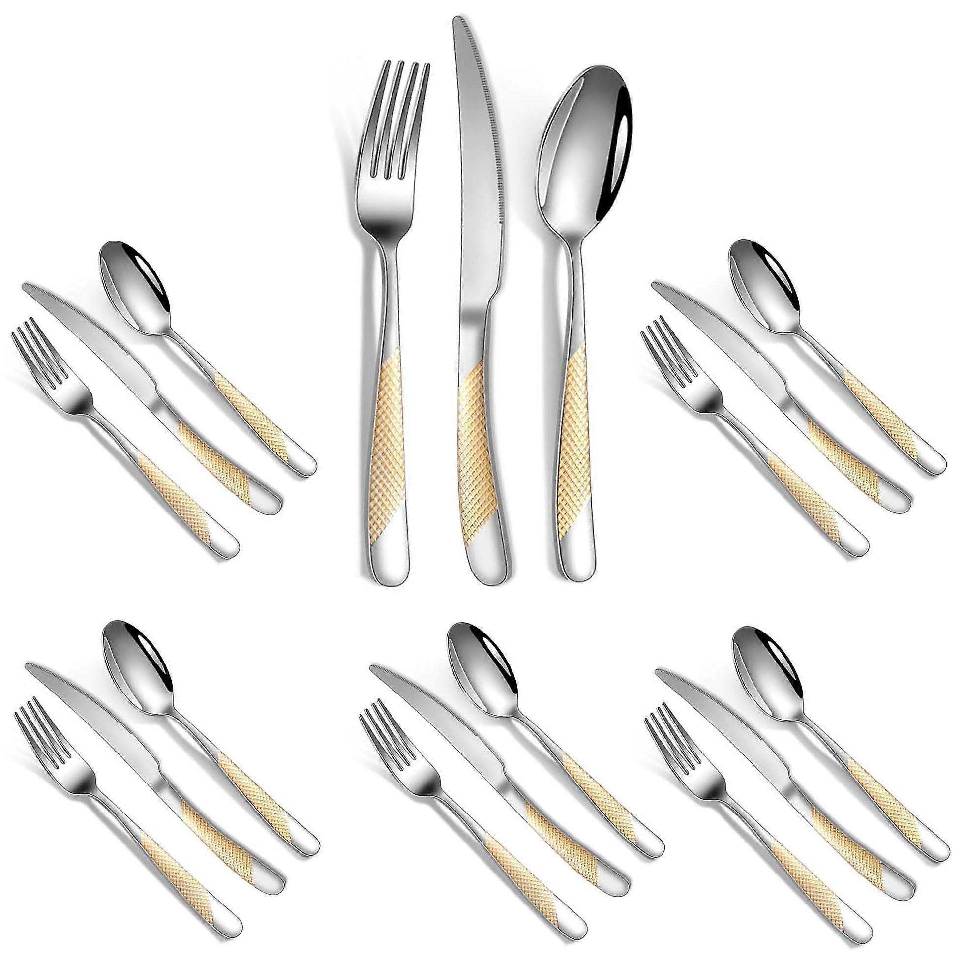 18 Pieces Silverware Set Hammered Rustproof Stainless Steel Flatware Service for 6 Home and Restaurant Dining